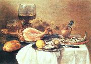Pieter Claesz A ham, a herring, oysters, a lemon, bread, onions, grapes and a roemer oil painting picture wholesale